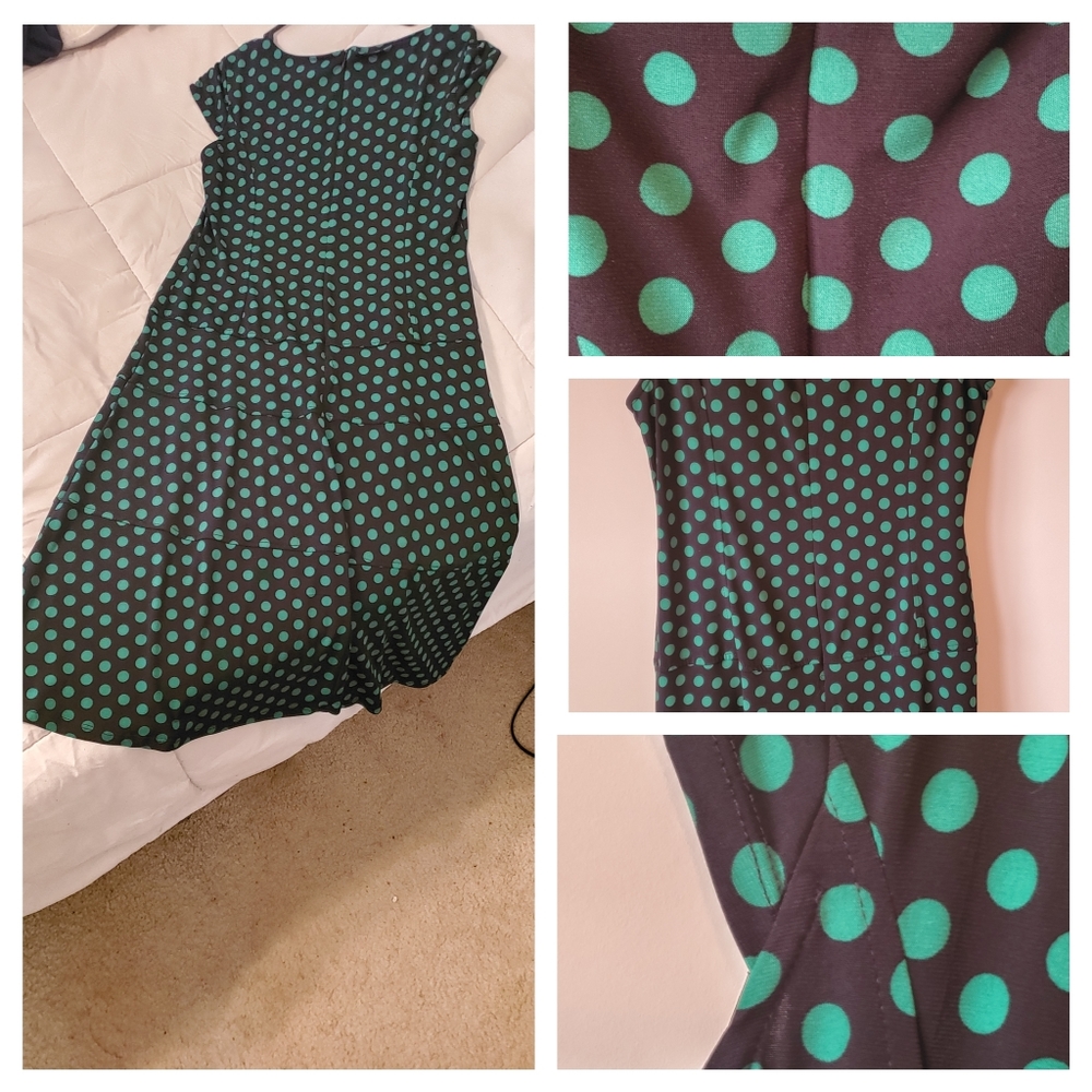 👗Black and Green Polka Dot Dress, Size L, NWOT!!